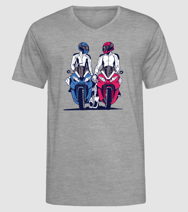 Cuplu de motocicliști model gri pe tricou