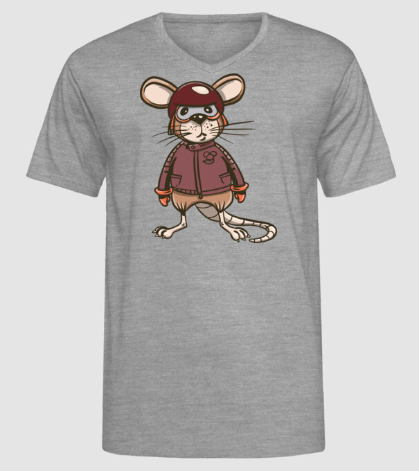 Șobolan motociclist model gri pe tricou