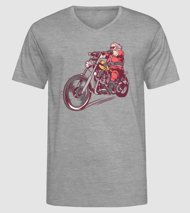 Moș Crăciun motociclist model gri pe tricou