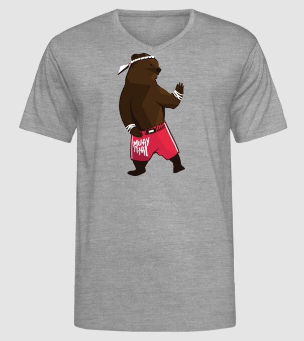 Urs Muay Thai model gri pe tricou