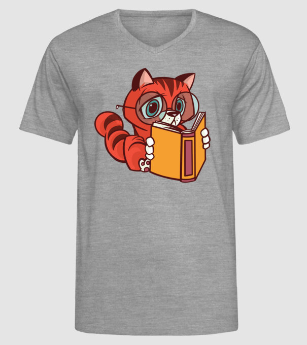 Pisică cititoare model gri pe tricou