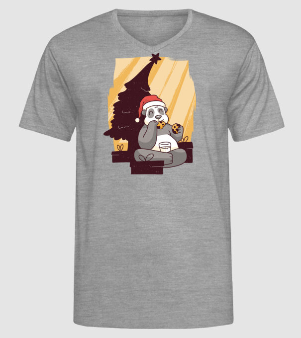 Panda mâncând prăjituri tricou Crăciun model gri pe tricou