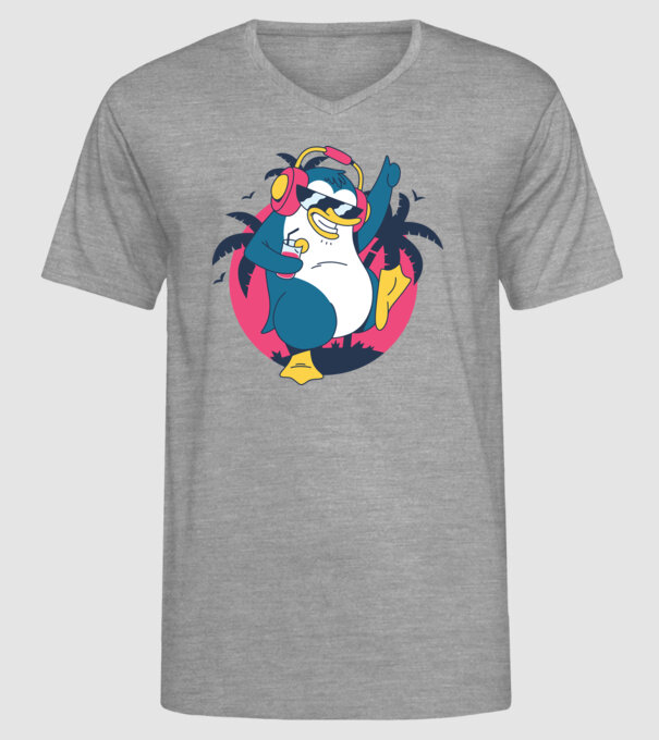 Pinguin de Petrecere model gri pe tricou