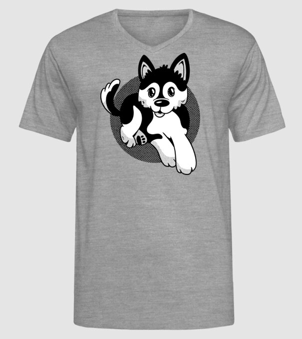 Câine Pomsky model gri pe tricou