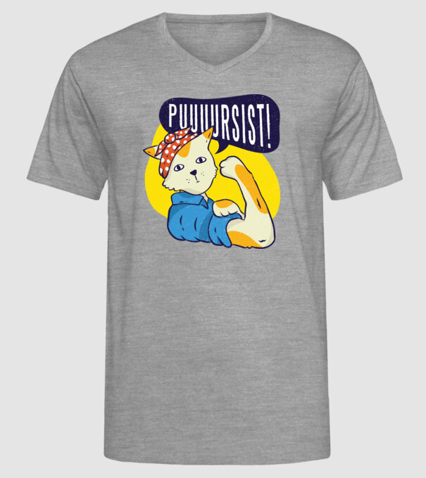 Pisică Pursist model gri pe tricou