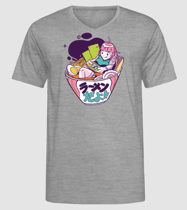 Ramen Anime Gamer fată model gri pe tricou