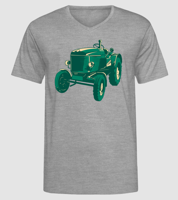 Tractor vechi model gri pe tricou