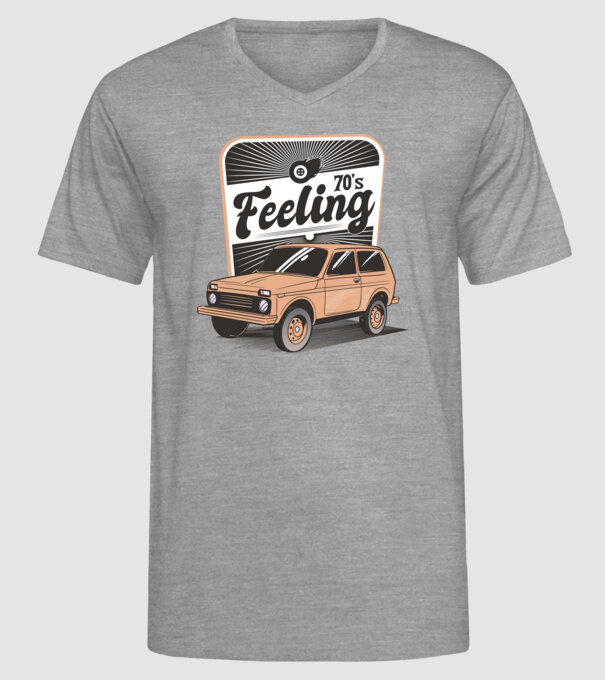 Mașină Retro anii 70 Lada Niva model gri pe tricou