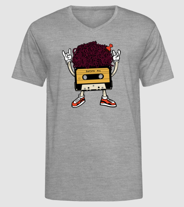Casetă retro cu păr afro model gri pe tricou