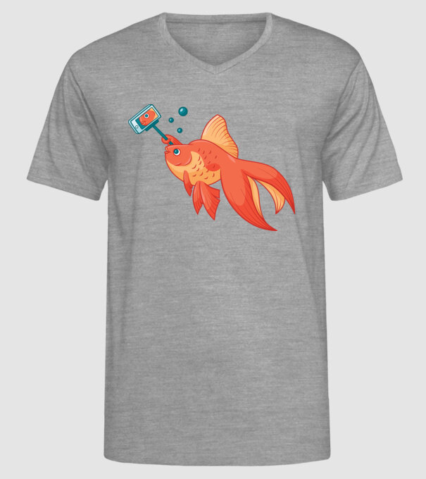 Selfish - Pește făcând selfie model gri pe tricou