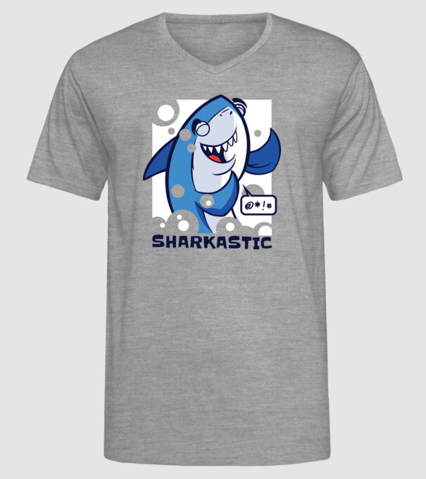 Sharkastic - Rechinul sarcastic model gri pe tricou