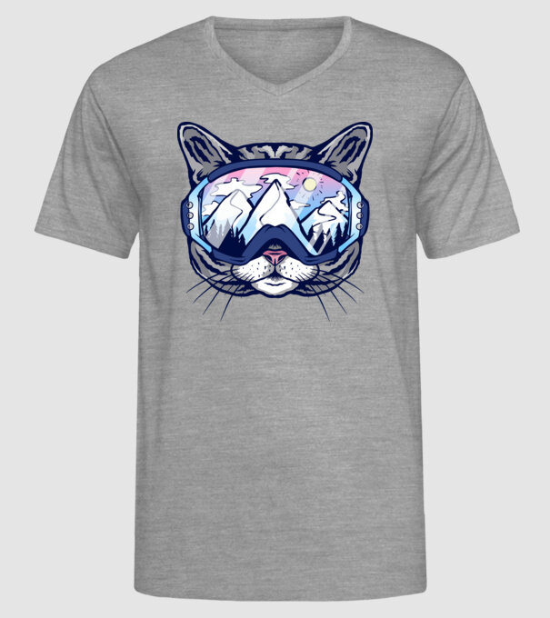 Pisică schior model gri pe tricou