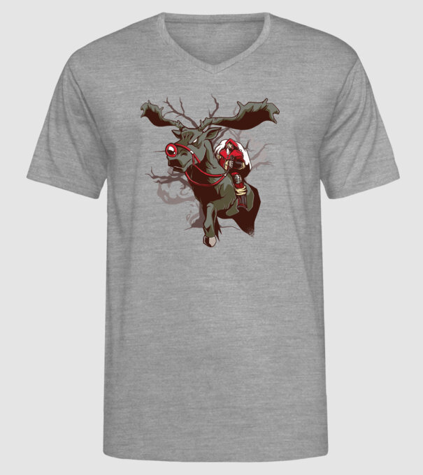 Cavaler Moș Crăciun pe ren model gri pe tricou