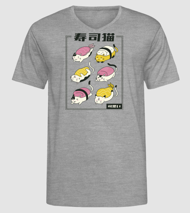 Pisicuțe Sushi model gri pe tricou