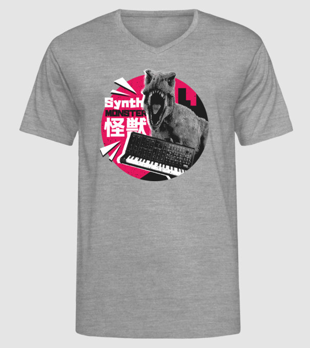 Dinozaur sintetizator model gri pe tricou