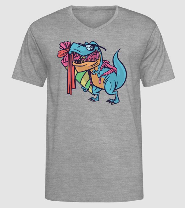 Elev T-rex model gri pe tricou
