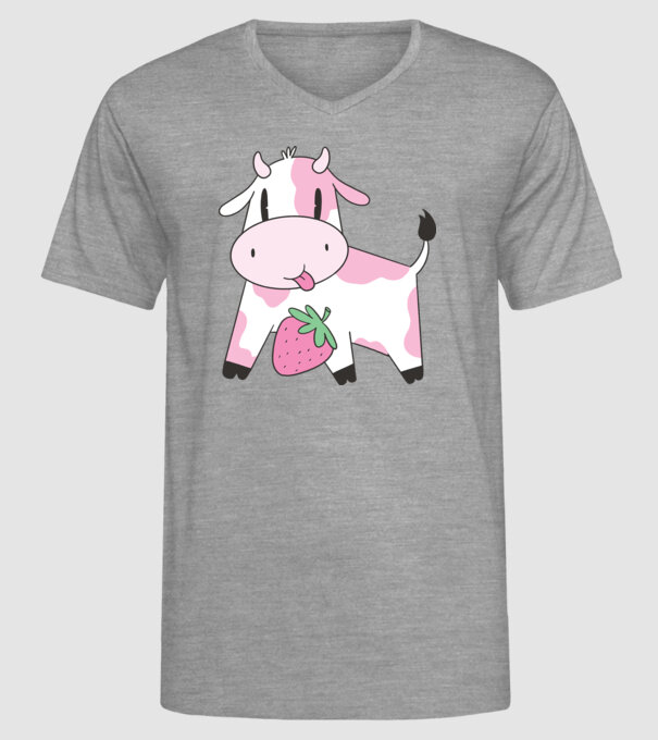 Vacă cu căpșuni model gri pe tricou