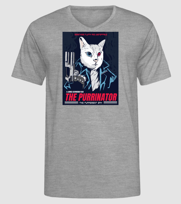 The Purrinator Pisică model gri pe tricou