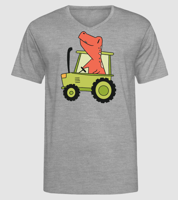 Tractor dinozaur model gri pe tricou