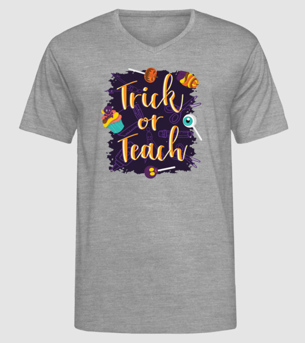 Trick or Teach Halloween pentru profesori model gri pe tricou