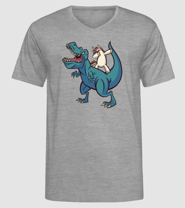 Unicorn DAB T-rex model gri pe tricou