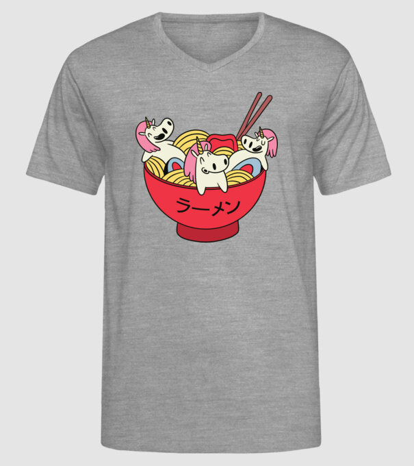 Unicorn Ramen model gri pe tricou