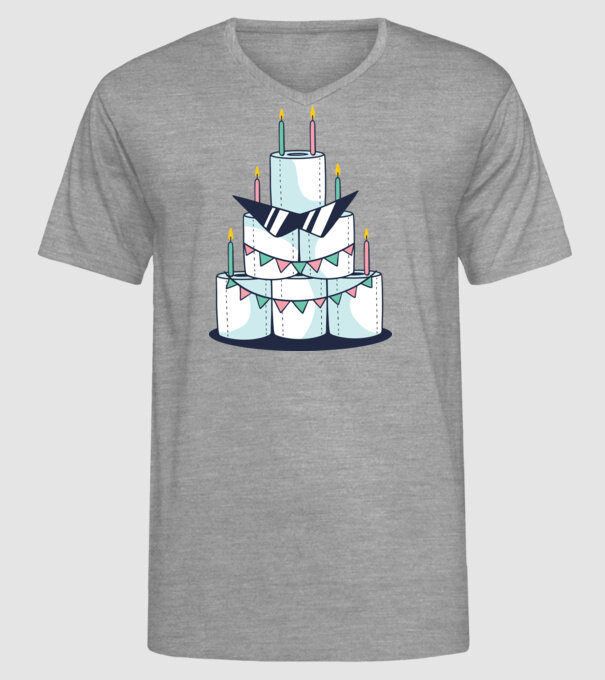Tort de zi de naștere din hârtie igienică model gri pe tricou