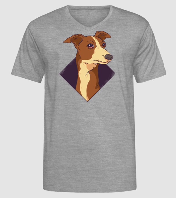 Cap câine Whippet model gri pe tricou