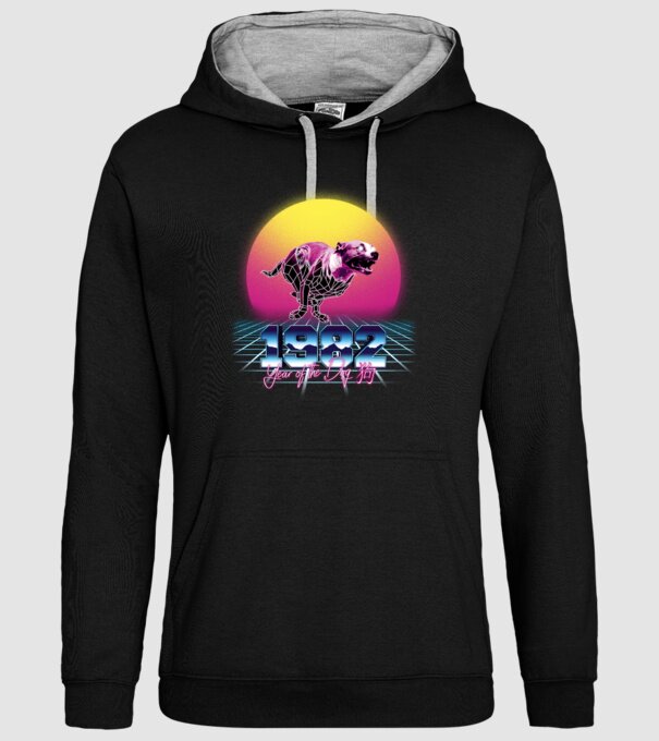 1982 Year of the Dog model negru pe tricou