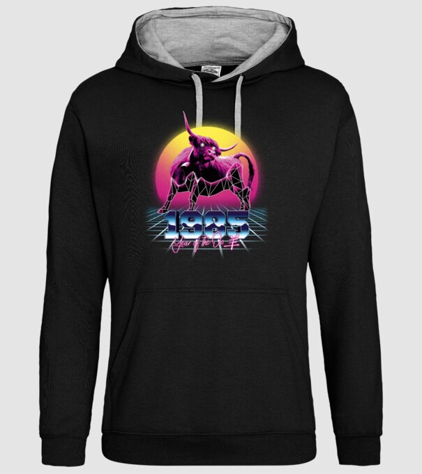 1985 Year of the Ox model negru pe tricou