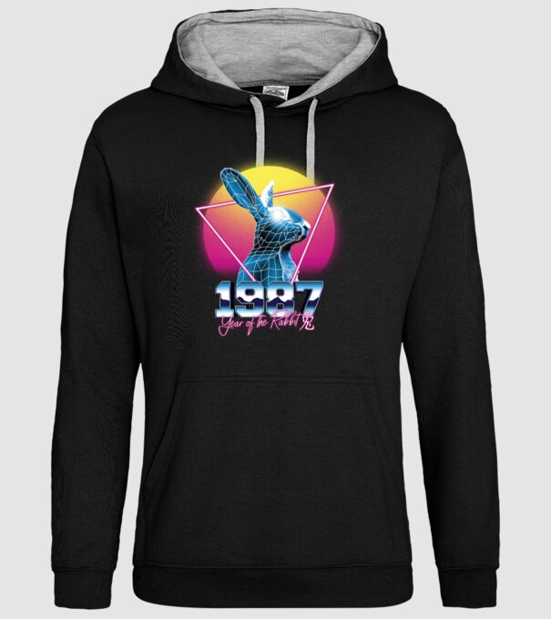1987 Year of the Rabbit model negru pe tricou