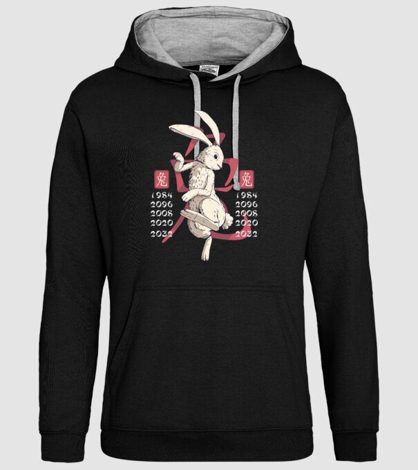 Year of the Rabbit model negru pe tricou