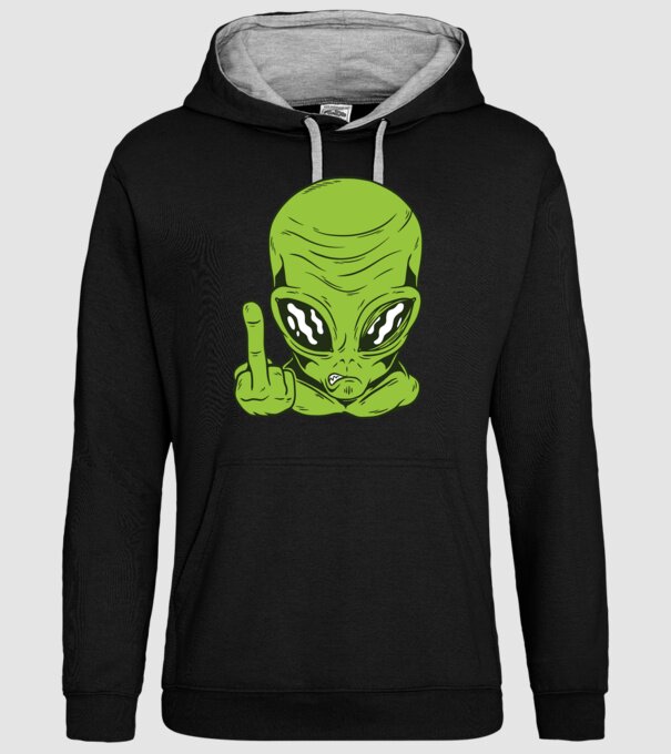 Alien arată degetul model negru pe tricou