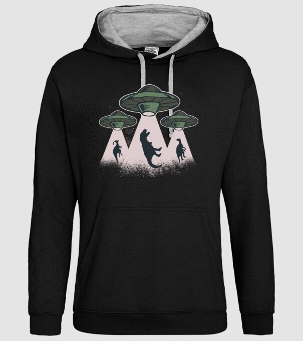 Alien OZN dinozaur model negru pe tricou