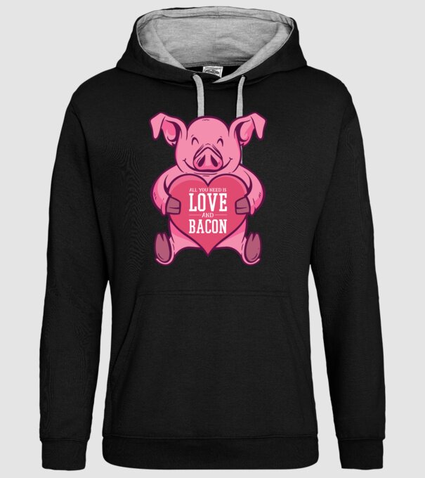 All you need is love and bacon model negru pe tricou