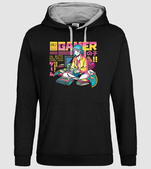 Anime fată Gamer model negru pe tricou