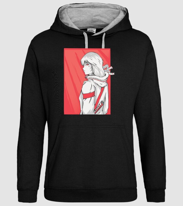 Anime fată Războinic model negru pe tricou