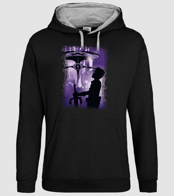 Navă spațială Anime model negru pe tricou