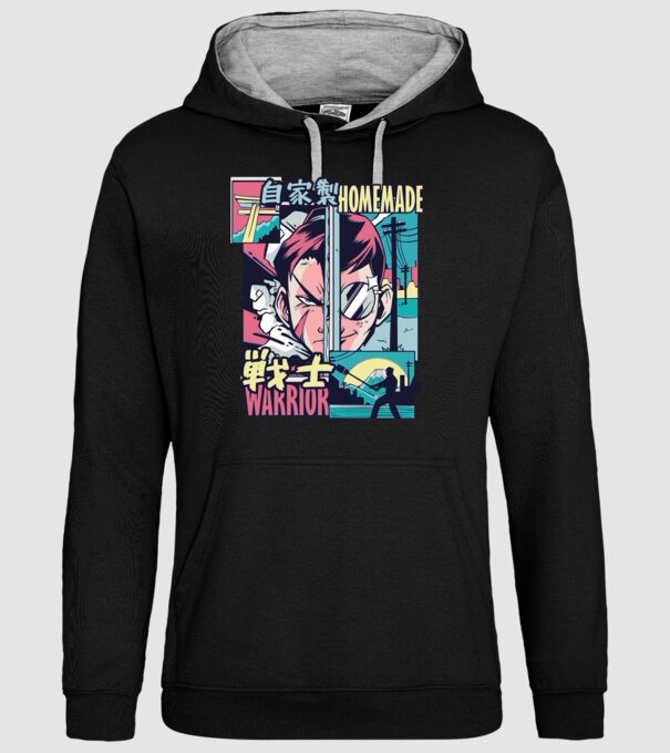 Anime Vaporwave Home Made Warrior model negru pe tricou