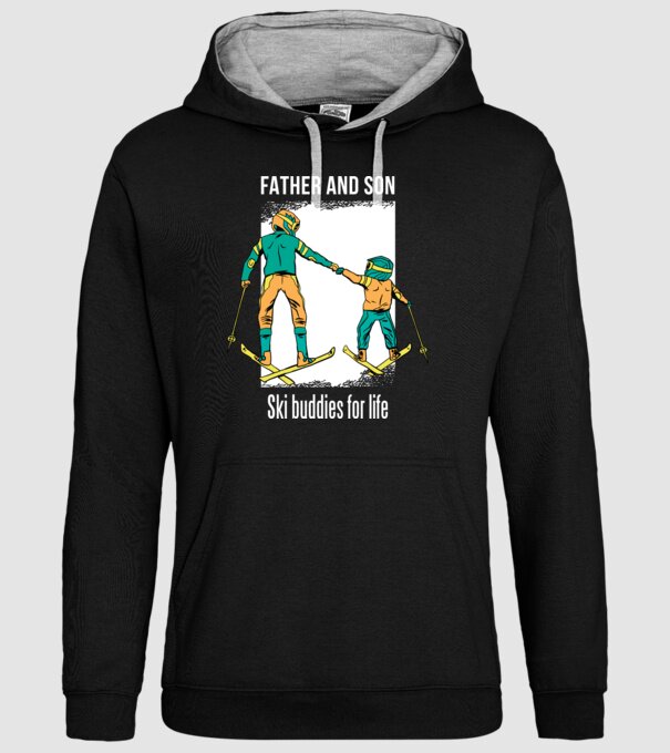 Tată și fiu parteneri de schi pe viață model negru pe tricou