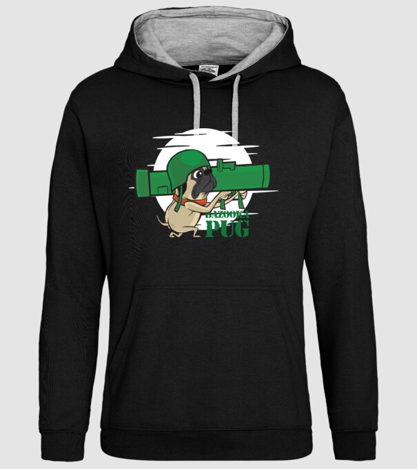 Mops Bazooka model negru pe tricou