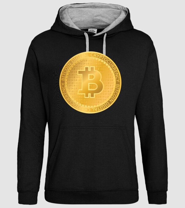Monedă de aur Bitcoin model negru pe tricou
