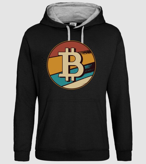 Bitcoin retro model negru pe tricou