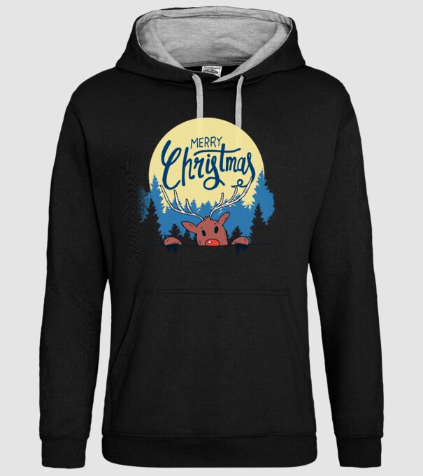 Crăciun Fericit Moș Crăciun cu ren model negru pe tricou