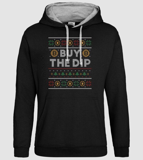 Buy the Dip Bitcoin Ugly Sweater model negru pe tricou