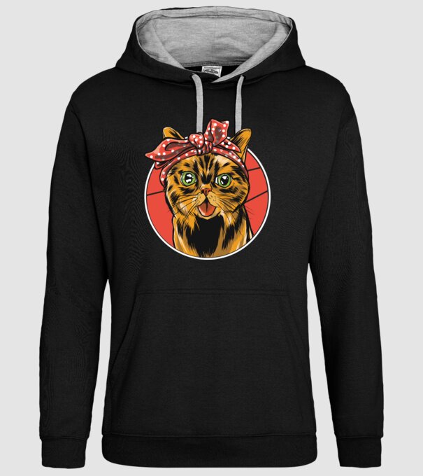 Cap de pisică cu batic model negru pe tricou