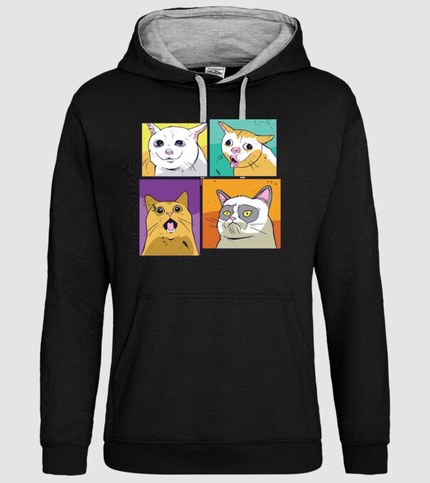 Pisică Meme Pop Art model negru pe tricou