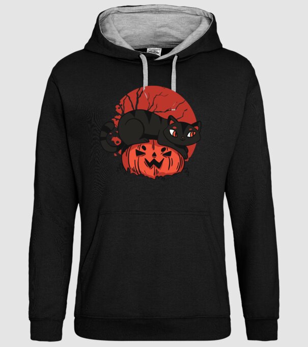 Pisică pe dovleac Halloween model negru pe tricou