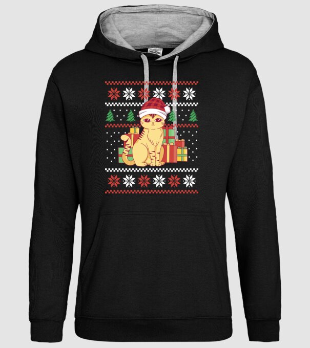 Pulover urât cu pisică model negru pe tricou