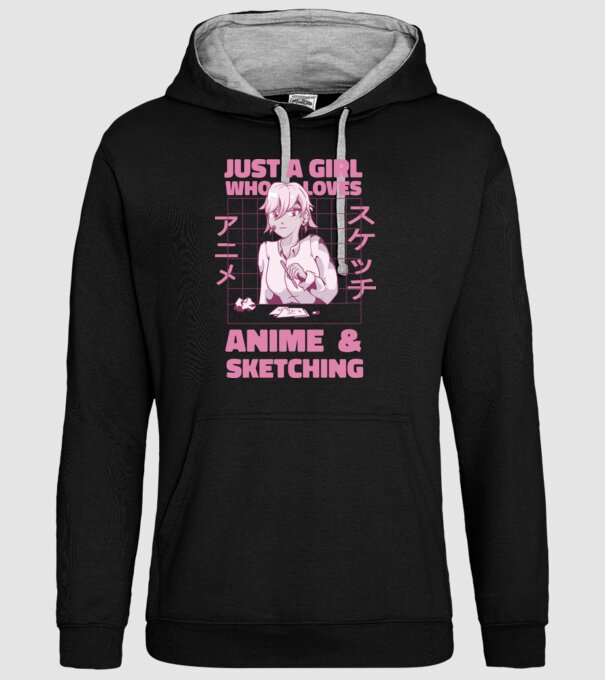 Doar o fată căreia îi place Anime și desenul model negru pe tricou